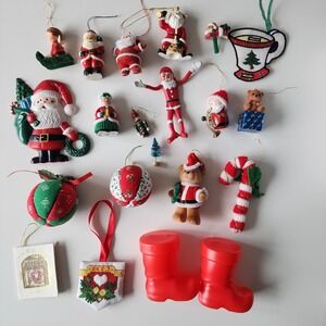Vintage Christmas Ornaments Lot Santa MCM Retro Grannie Grandma 70s 80s‎ Decor